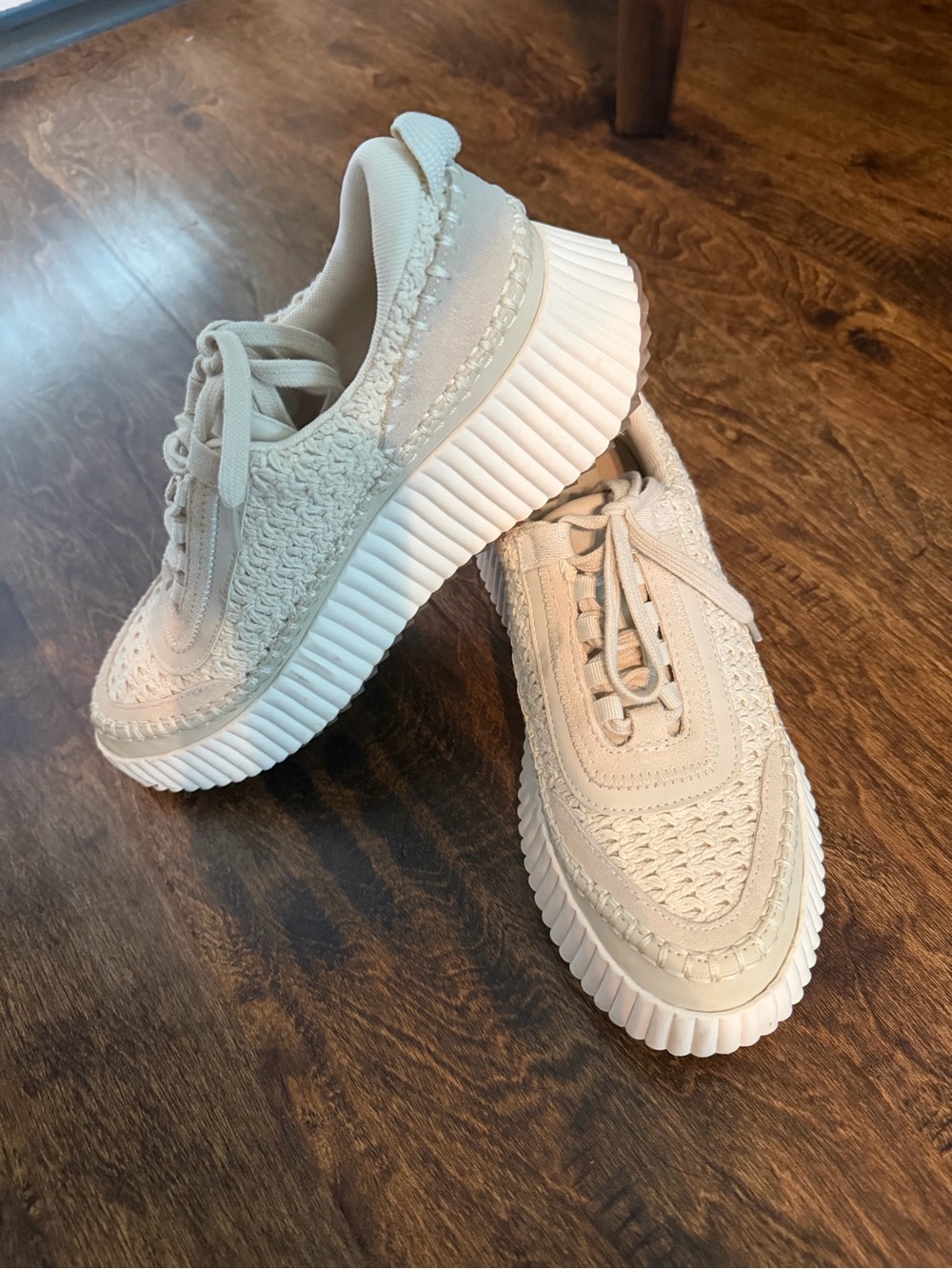 Dolce Vita Beige Knit Platform Lace-Up Sneakers